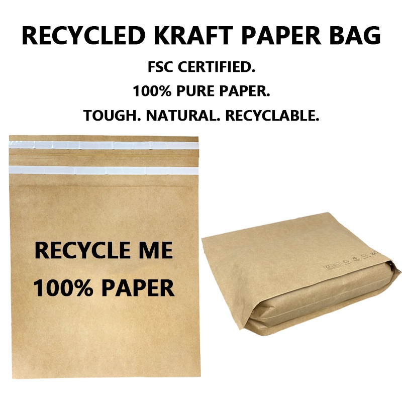 Zakázková poštovní taška z recyklovaného kraftového papíru s odtrhávacím proužkem